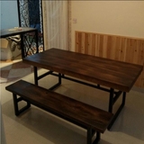 美式LOFT工业复古做旧实木办公桌 铁艺餐桌椅组合长条咖啡桌凳子