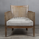美式实木橡木藤网大沙发/法式乡村风格单人沙发椅/做旧风格可定制