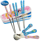 迪士尼筷勺套装食用不锈钢实心扁筷子勺子儿童便携餐具盒旅行学生