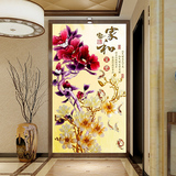 中式古典玄关竖版壁画挂画油画布高清打印喷绘家和富贵玉兰花画心