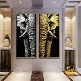 纯手绘美油画抽象动物大象客厅玄关组合欧式现代装饰画正品QS1474