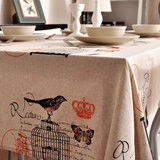 棉麻文艺桌布餐桌布布艺 欧式田园茶几桌布台布餐桌垫 鸟笼图案