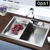 Opai厨房304不锈钢手工水槽台上洗菜盆单槽加厚套餐德国洗碗盆