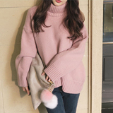 韩国高领毛衣女秋冬新款韩版学生蝙蝠针织衫宽松套头毛衣女加厚潮
