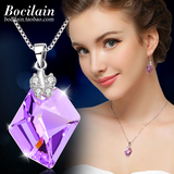 采用施华洛世奇元素水晶紫色水晶吊坠S925银项链送女友的生日礼物