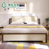 林氏木业简约收纳床双人床+床头柜组合套装主卧室家具成套BA2A-C