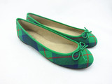外贸原单经典芭蕾舞绿色苏格兰格纹布浅口牛筋底平底鞋女单鞋大码