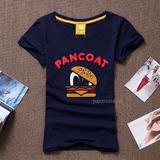 韩国新品PANCOAT大黄鸭汉堡图案女装短袖T恤修身创意卡通潮牌绣花