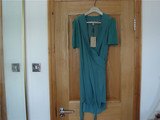 英国代购BURBERRY女士绿蛋白石色丝质薄款乔其纱系带短袖连衣裙