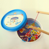 木制桶装磁性钓鱼玩具拼图益智宝宝动手游戏1-3岁亲子互动