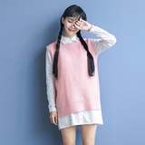 iFashion针织背心女秋季韩版学生宽松前短后长外穿无袖套头毛衣女