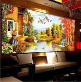 蒙娜丽莎印花十字绣满绣新款客厅大幅2米欧式浪漫小屋风景山水画