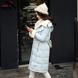 棋格梵羽绒服女2015冬装新款韩版修身长款过膝连帽显瘦加厚羽绒衣