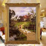 欧式客厅有框画玄关壁炉动物手绘油画酒店装饰画古典风景走廊高档