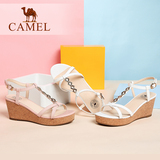 Camel/骆驼女鞋 优雅时尚 蜥蜴纹羊皮腕带搭扣高跟凉鞋夏季新款