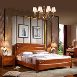 全实木床 双人单人床 1.8米环保橡木1.5米床简约现代床架子木头床