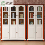 地中海玻璃门书柜现代组装家具实木带门书架组合美式储物柜书橱