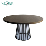多点 欧式餐桌简约创意实木圆桌设计师宜家风格铁丝饭桌