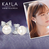 KAiLA 珍珠蝶语925银耳钉女 韩国时尚气质珍珠蝴蝶结耳饰