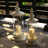 洛克安娜 欧式美式复古铁艺烛台花园走廊防风玻璃罩风灯创意摆件