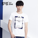 gxg.jeans男装春新款白色修身时尚迷彩印花字母短袖T恤潮61944005