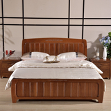 胡桃木床实木床1.5米双人床1.8 现代中式雕花床简约婚床高箱床