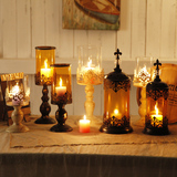 烛台欧式铁艺玻璃蜡烛台创意复古餐桌浪漫烛光晚餐道具摆件小摆设
