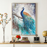 [W]奇居良品 客厅书房卧室玄关帆布有框装饰蓝孔雀手绘油画 预定