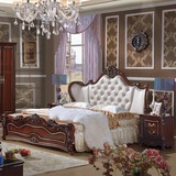 欧式新古典实木雕花真皮双人床美式1.8米大床法式卧室公主婚床