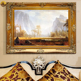 恒美手工油画欧式复古山水风景手绘有框画别墅客厅玄关挂画JJ155