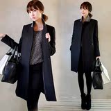 2015韩国秋冬款女士羊绒毛呢外套加厚宽松西装领中长款显瘦大衣潮
