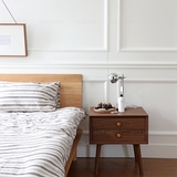 日式黑胡桃木床头柜实木环保迷你抽屉卧室家具小美式储藏柜设计师