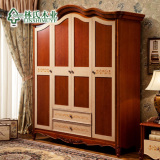 林氏木业美式古典四门板式衣柜欧式大衣橱 储物柜卧室置物柜BF1D