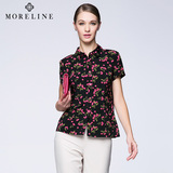 MORELINE沐兰专柜夏季新款翻领甜美印花短袖衬衫 熟女装