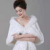 新款冬季毛披肩婚纱礼服白色红色新娘结婚皮草保暖长尾加厚外套