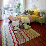 时尚彩色条纹儿童宜家地毯客厅茶几 卧室床边书房手工地毯定制