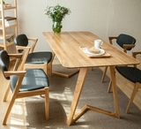 简木创佳 北欧实木咖啡椅黑色PU皮坐面设计师椅创意扶手橡木餐椅