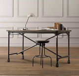 定制美式工业风格实木餐桌书桌台式简约办公桌椅电脑桌椅组合loft