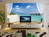 型海景壁画电视背景墙壁纸卧室沙发贴画无缝整张墙布3D立体墙纸大