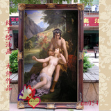 手绘神话裸女油画欧式客厅玄关竖高档角画框风景裸男装饰画正品