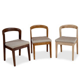 全实木水曲柳餐椅麻布皮革靠背椅现代简约弯背椅北欧咖啡酒店工程