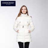 CHEROKEE/巧乐奇冬装新款女装收腰纯色中长款大毛领羽绒服628216
