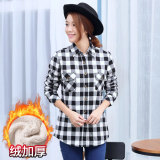 2015新款韩国冬季棉保暖衬衣女加绒加厚格子衬衫女修身中长款夹棉