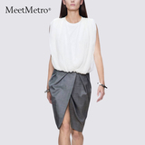 MeetMetro2016夏季新款气质宽松雪纺两件套时尚包臀短裙职业套装