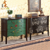 欧式四4斗柜美式乡村玄关柜田园装饰柜手绘彩绘实木家具 储物柜子
