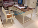 欧式全纯实木电脑桌 地中海拼色办公桌 美式乡村白色1.4米书桌Y20