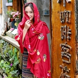 刺绣花朵印度尼泊尔民族风棉麻围巾 披肩两用女春夏季秋丝巾文艺