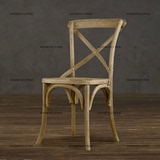 美式乡村实木餐椅复古做旧叉背椅地中海北欧宜家loft橡木咖啡椅子