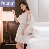 Palglg2016夏季新款女装假两件性感透视网纱绣花钉珠连衣裙公主裙