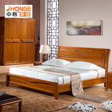 中格 现代中式全实木1.8 双人大床 新款小户型高端全白蜡木婚床